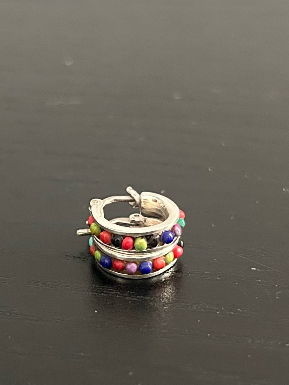 Tiny Multicolor Seed Bead Sterling Silver Hoop Earrings Small Rainbow Hoops